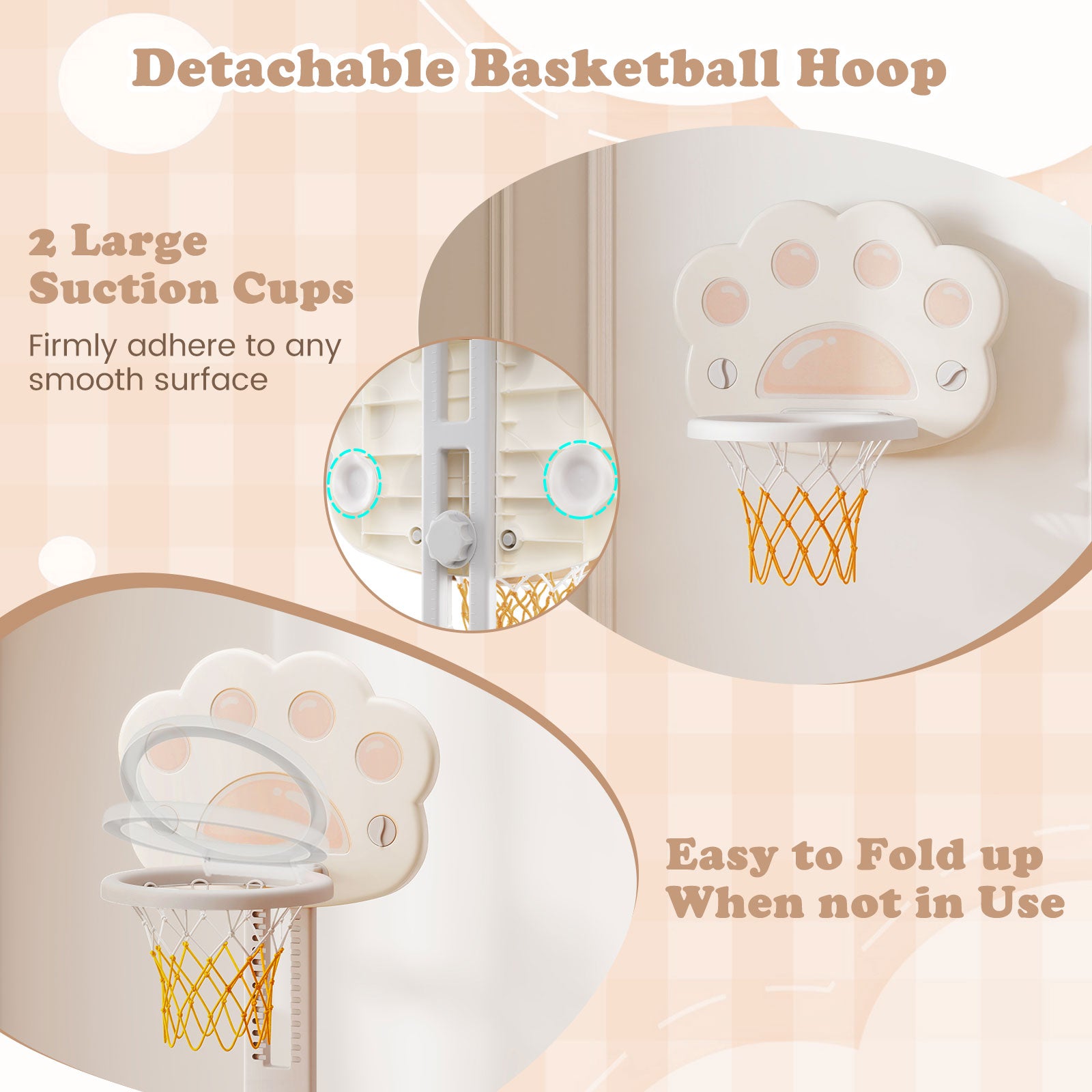 3 in 1 Kids Basketball Hoop with Basketball and Foldable Rim-Gray