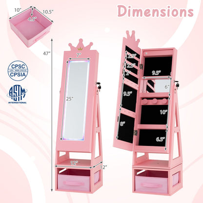 3-in-1 Kids Jewelry Cabinet with Lighted Full Length Mirror and Internal Mirror