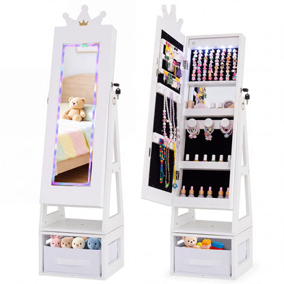 3-in-1 Kids Jewelry Cabinet with Lighted Full Length Mirror and Internal Mirror