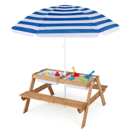 Kids Outdoor Picnic Water Sand Table with Umbrella