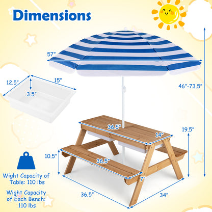 Kids Outdoor Picnic Water Sand Table with Umbrella