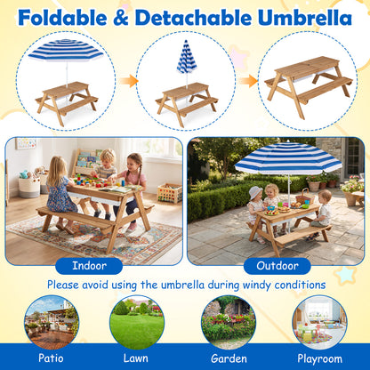 Kids Outdoor Picnic Water Sand Table with Umbrella