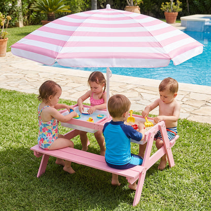 Kids Outdoor Picnic Water Sand Table with Umbrella