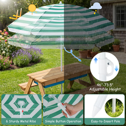 Kids Outdoor Picnic Water Sand Table with Umbrella