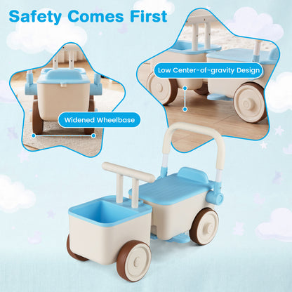 3-in-1 Kids Ride On Push Car with Rope and Storage Basket