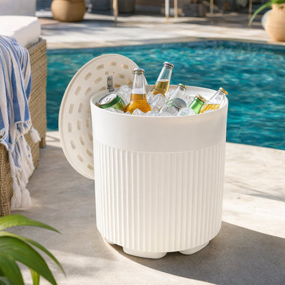 Outdoor Cooler Side Table with Fluted Design - 6.2 Gallon