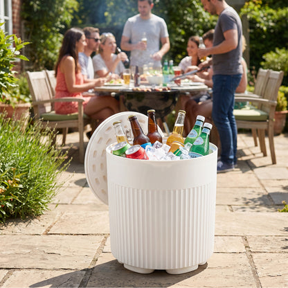 Outdoor Cooler Side Table with Fluted Design - 6.2 Gallon