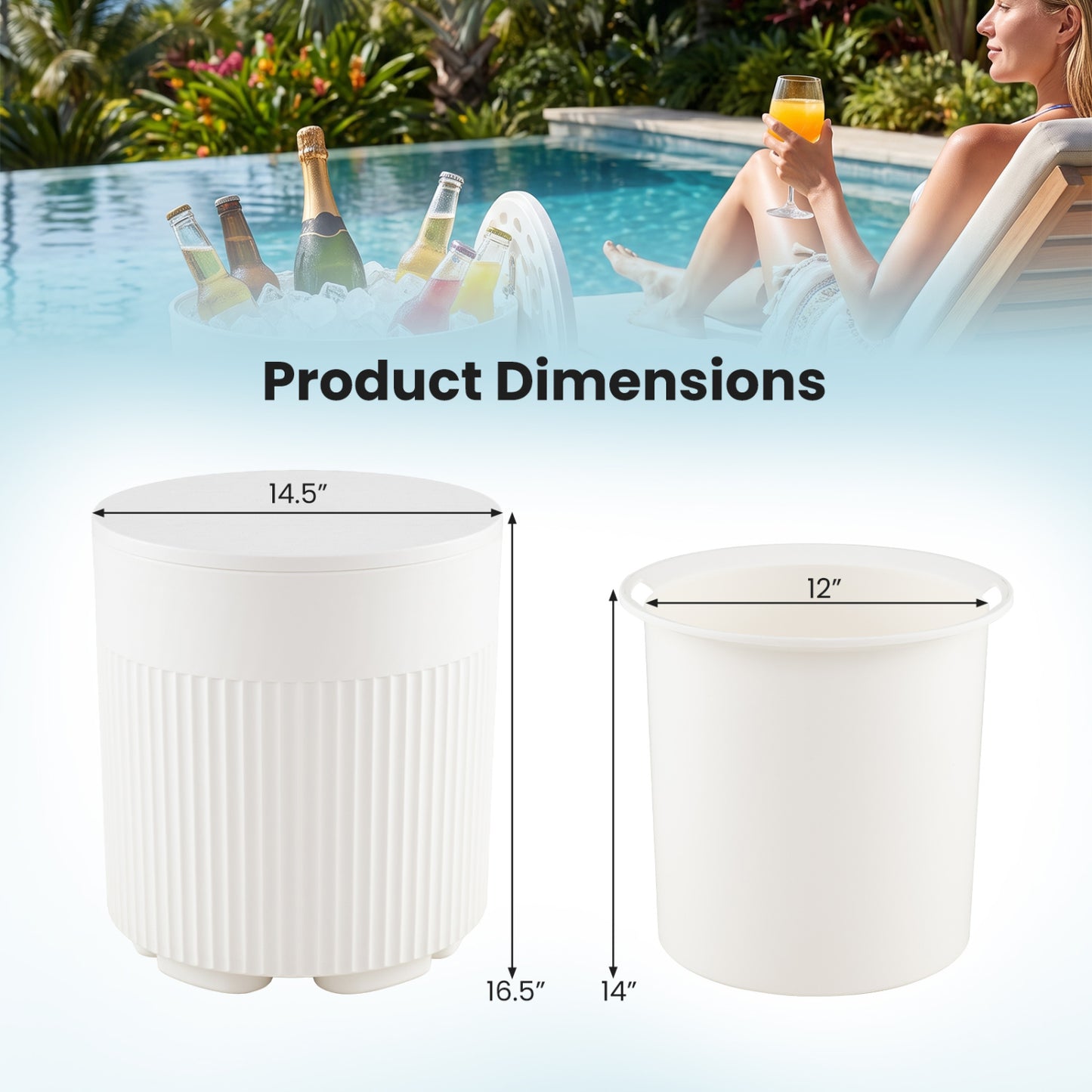 Outdoor Cooler Side Table with Fluted Design - 6.2 Gallon
