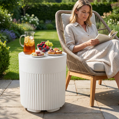 Outdoor Cooler Side Table with Fluted Design - 6.2 Gallon