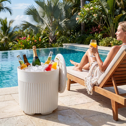 Outdoor Cooler Side Table with Fluted Design - 6.2 Gallon