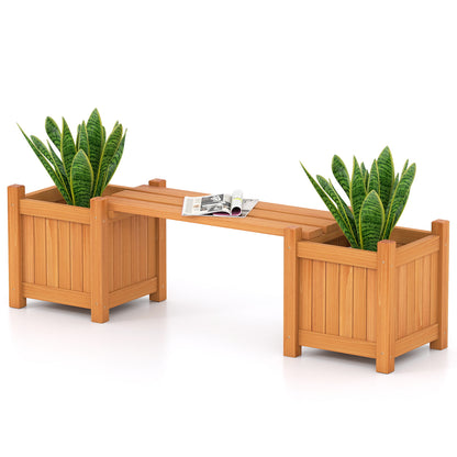 3-in-1 Outdoor Planter Box with Bench 2-Person Outdoor Bench with 2 Side Garden Beds-Orange