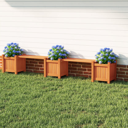 3-in-1 Outdoor Planter Box with Bench 2-Person Outdoor Bench with 2 Side Garden Beds-Orange