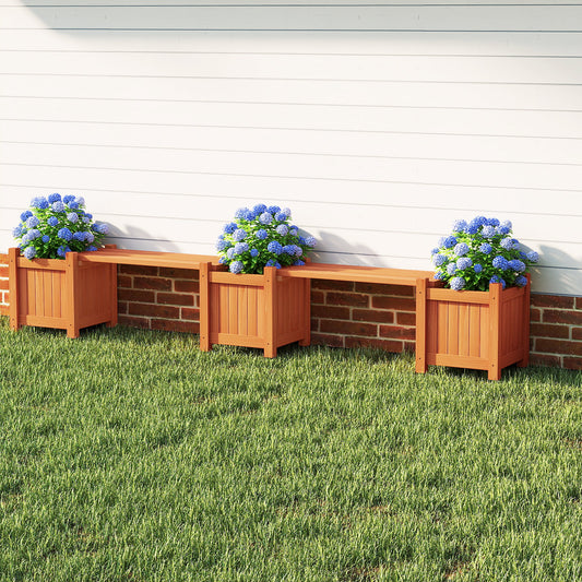 3-in-1 Outdoor Planter Box with Bench 2-Person Outdoor Bench with 2 Side Garden Beds-Orange