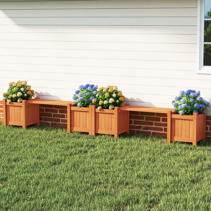 3-in-1 Outdoor Planter Box with Bench 2-Person Outdoor Bench with 2 Side Garden Beds-Orange