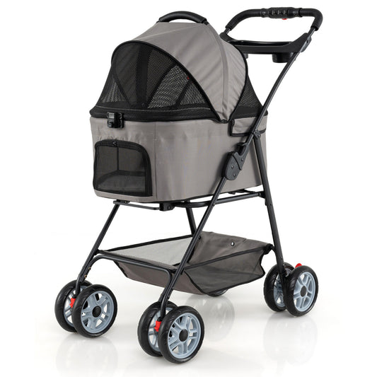 3 in 1 Pet Stroller with Removable Carrier up to 33 lbs-Gray