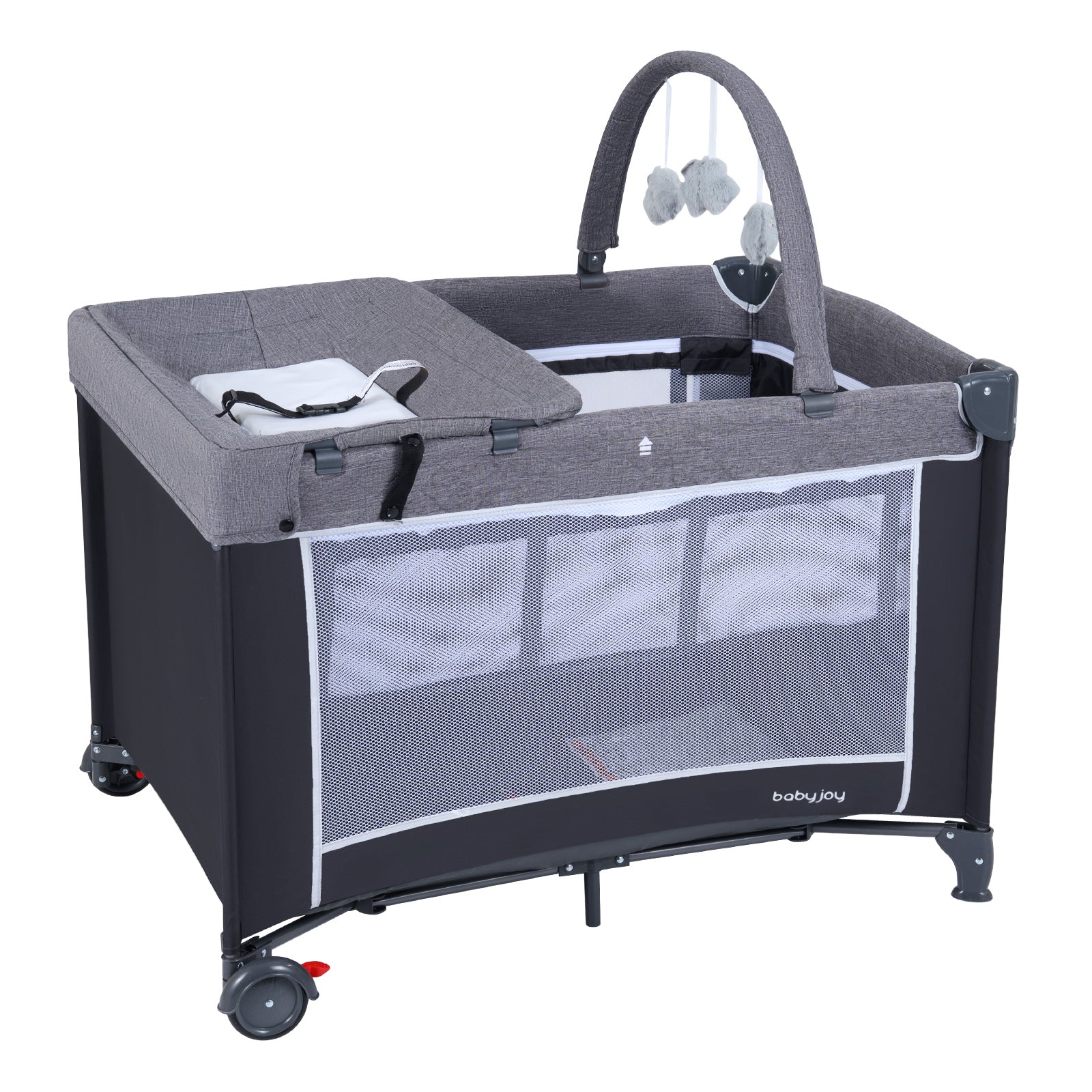 3-in-1 Portable Baby Crib and Playpen with Changing Table-Gray - Gray
