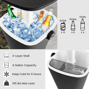 3-in-1 Portable Cooler Bar Table with Bottle Opener and Lift Top Lid for Camping Poolside-Black
