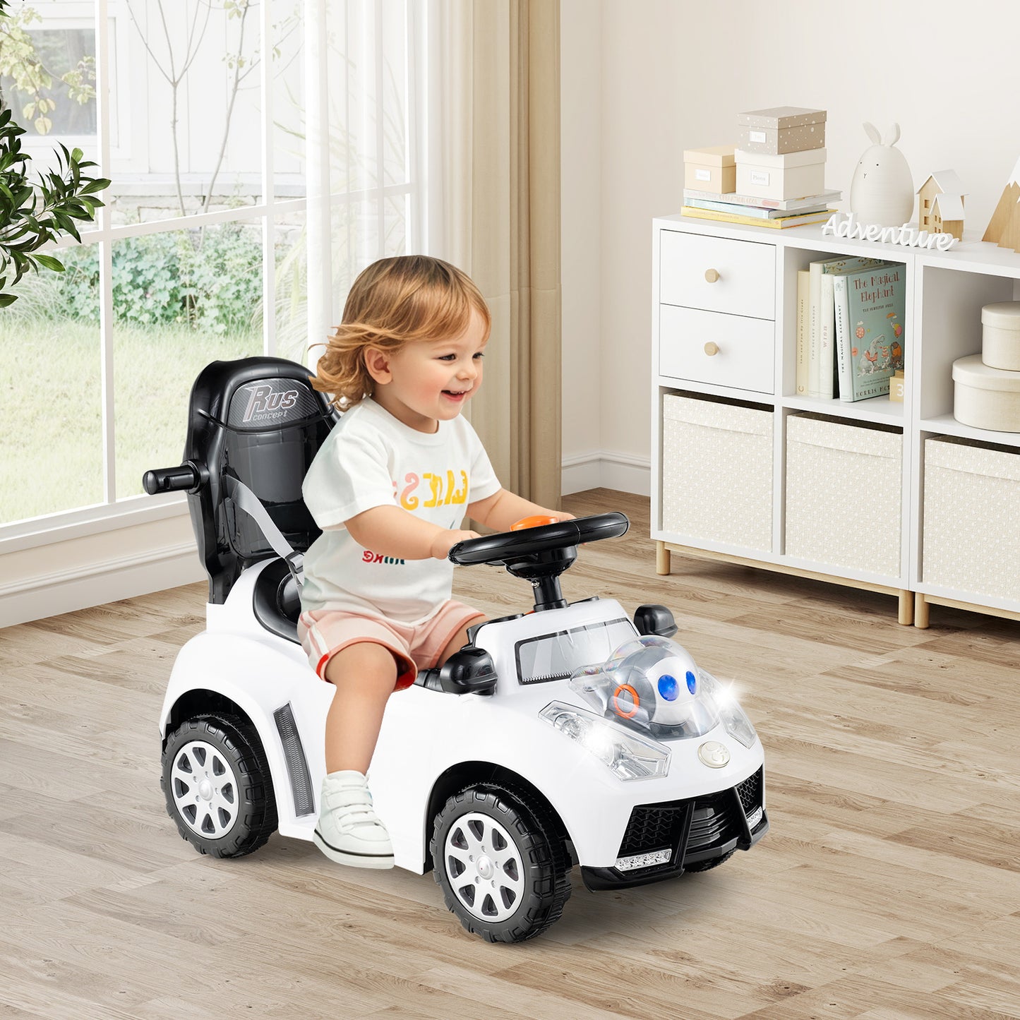 3 in 1 Push Car for Toddler Stroller Sliding Walking Car for Boys and Girls-White