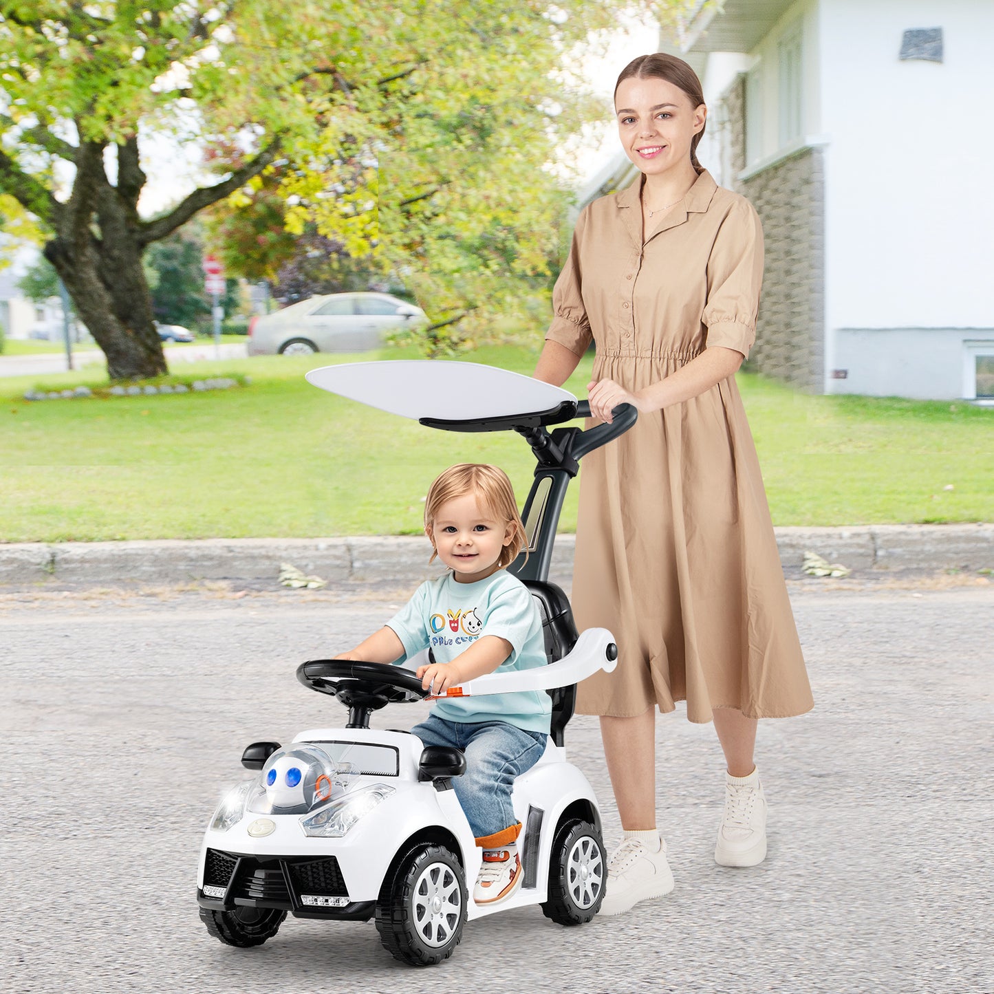 3 in 1 Push Car for Toddler Stroller Sliding Walking Car for Boys and Girls-White