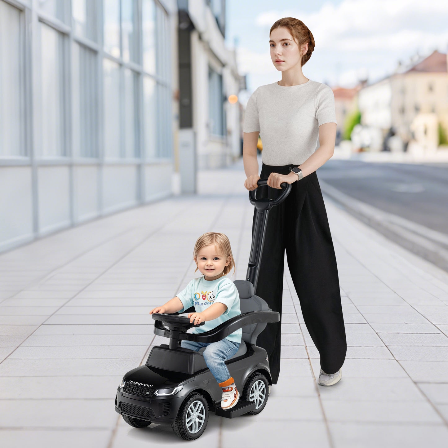 3 in 1 Push Car with Removable Handle and Guardrail for Kids 18-36 Months Old-Black