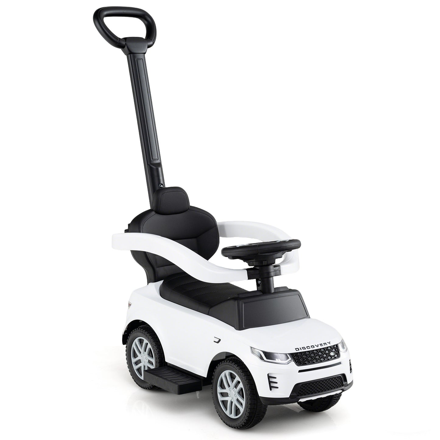 3 in 1 Push Car with Removable Handle and Guardrail for Kids 18-36 Months Old-White