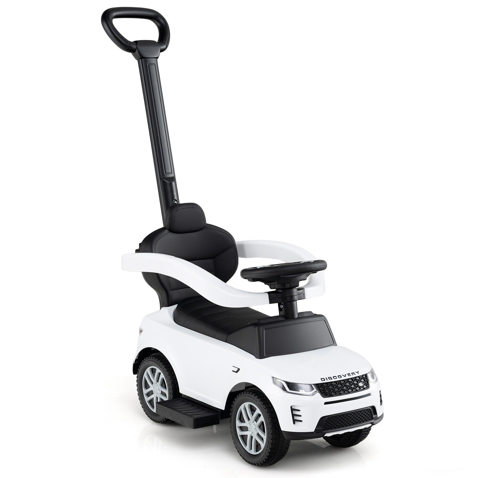 3 in 1 Push Car with Removable Handle and Guardrail for Kids 18-36 Months Old-White