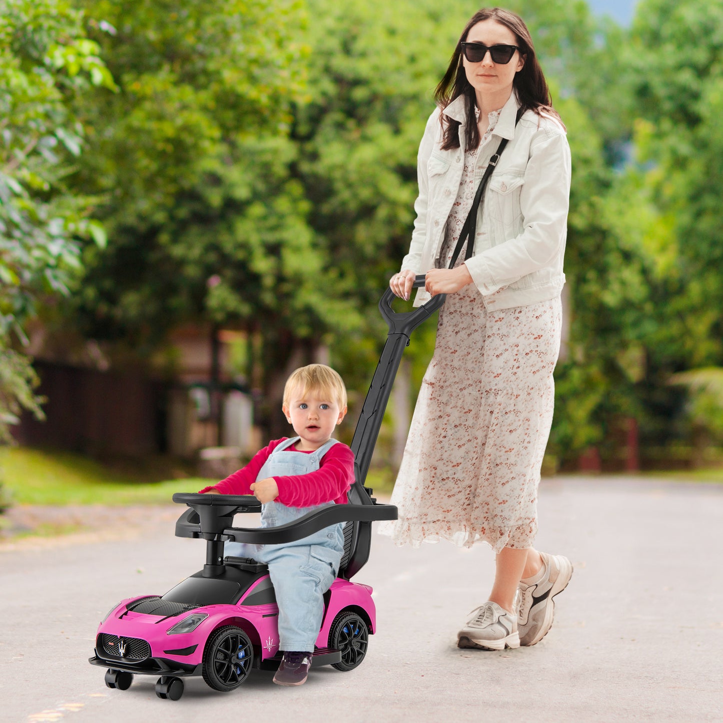 3-in-1 Ride on Push Car Maserati Licensed Sliding Car with Music-Pink