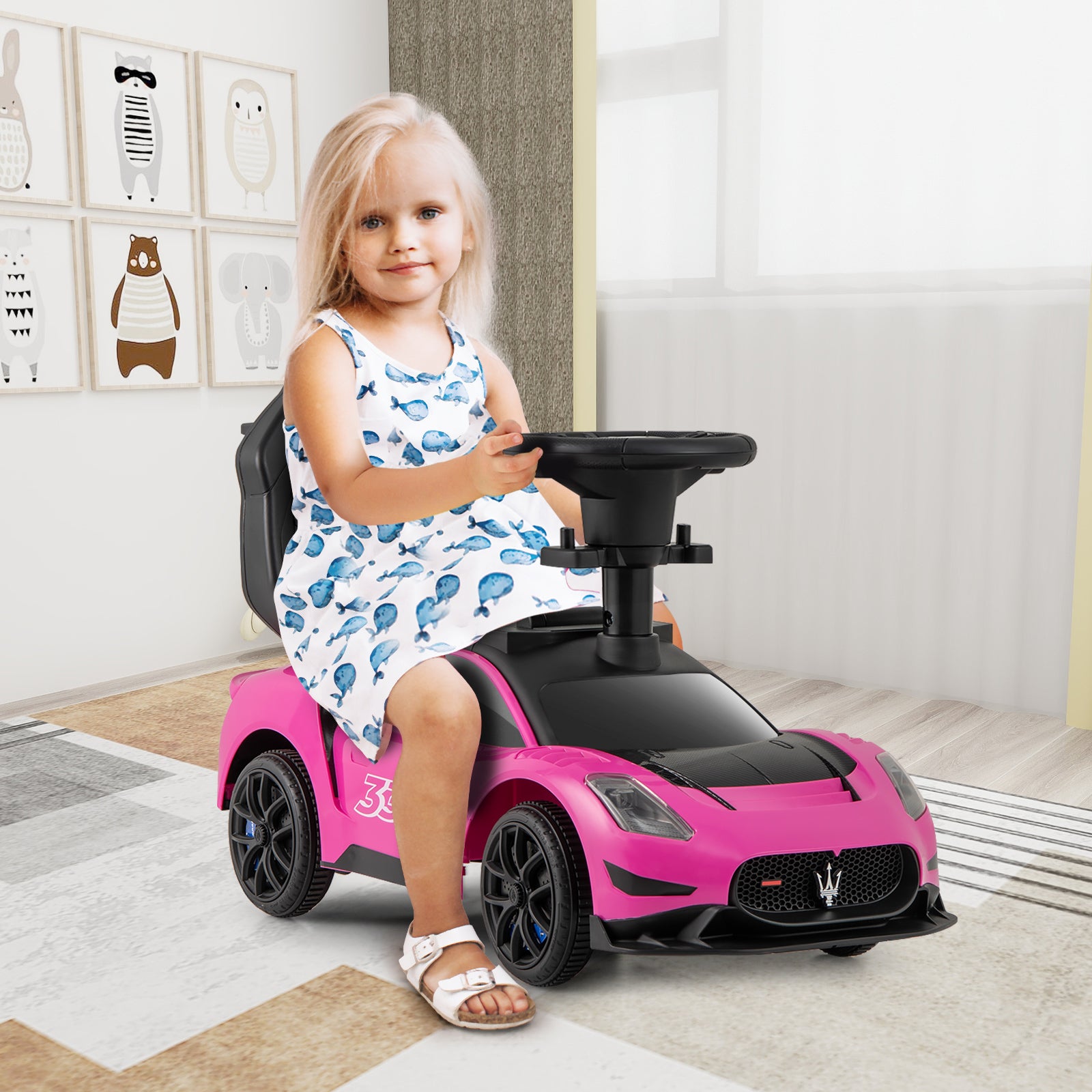 3-in-1 Ride on Push Car Maserati Licensed Sliding Car with Music-Pink