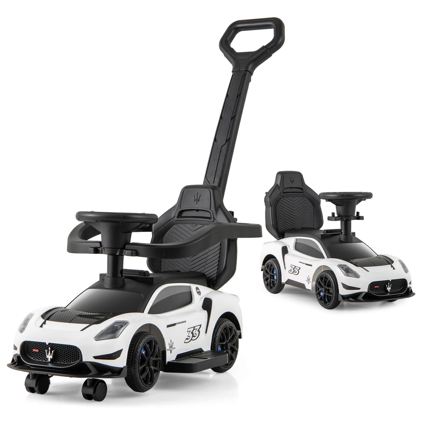 3-in-1 Ride on Push Car Maserati Licensed Sliding Car with Music-White