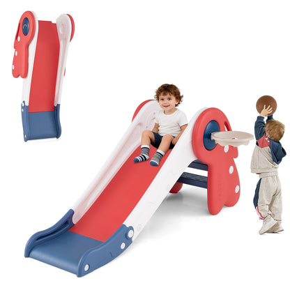 3 in 1 Toddler Slide Baby Slide Climber Playset with Basketball Hoop and Basketball-Red