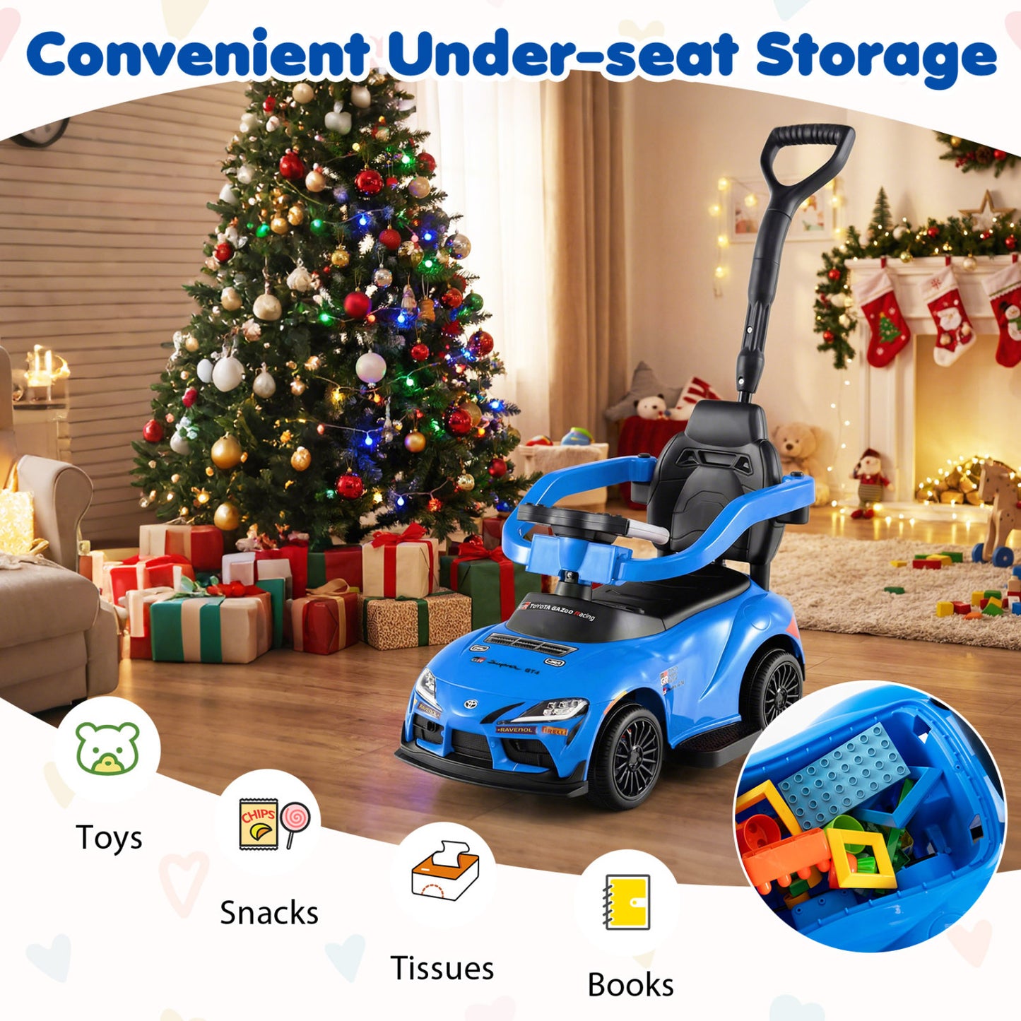 3-in-1 Toyota Licensed Foot-to-Floor Stroller Sliding Walking Toy-Blue
