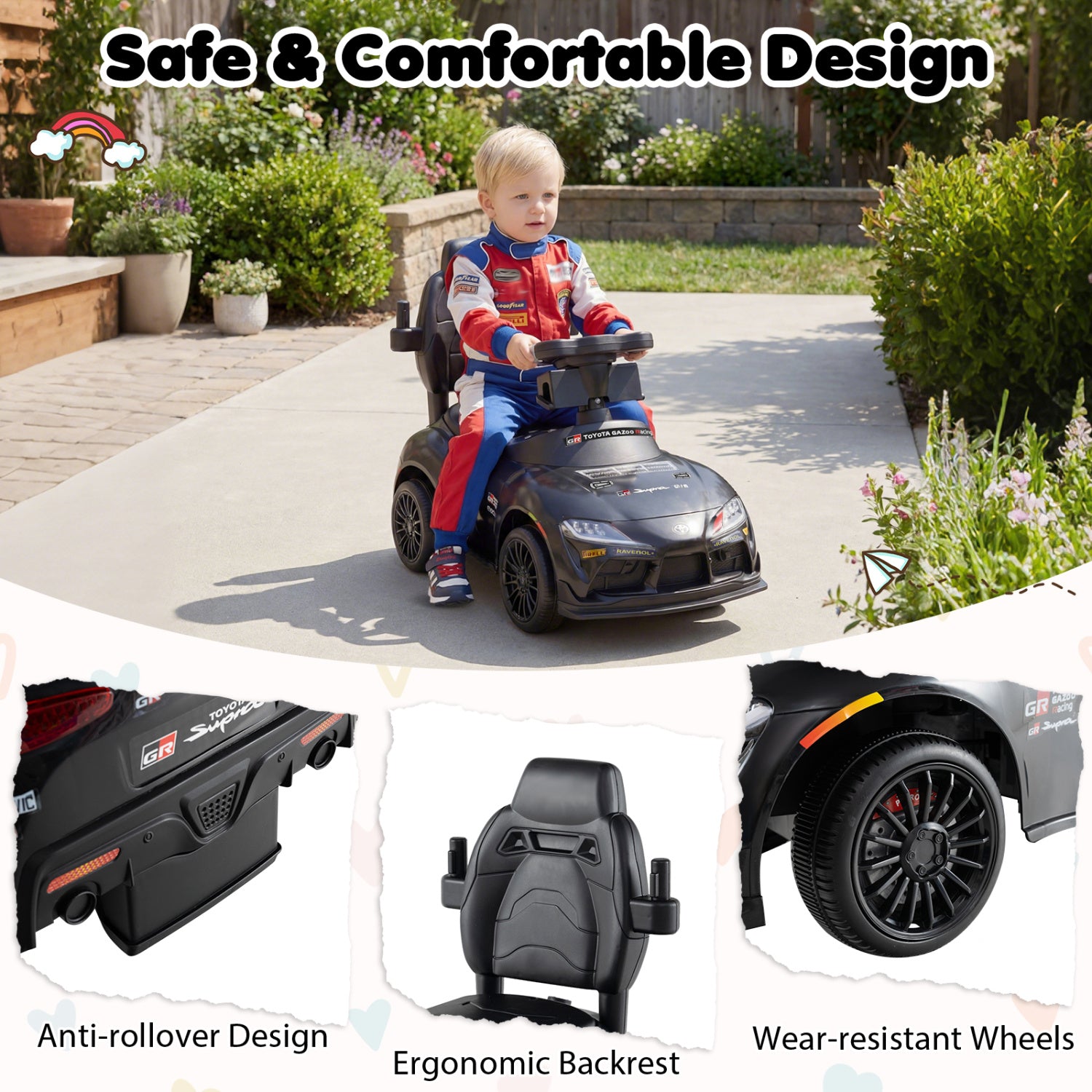3-in-1 Toyota Licensed Foot-to-Floor Stroller Sliding Walking Toy-Black