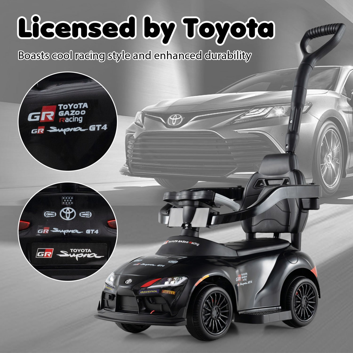 3-in-1 Toyota Licensed Foot-to-Floor Stroller Sliding Walking Toy-Black