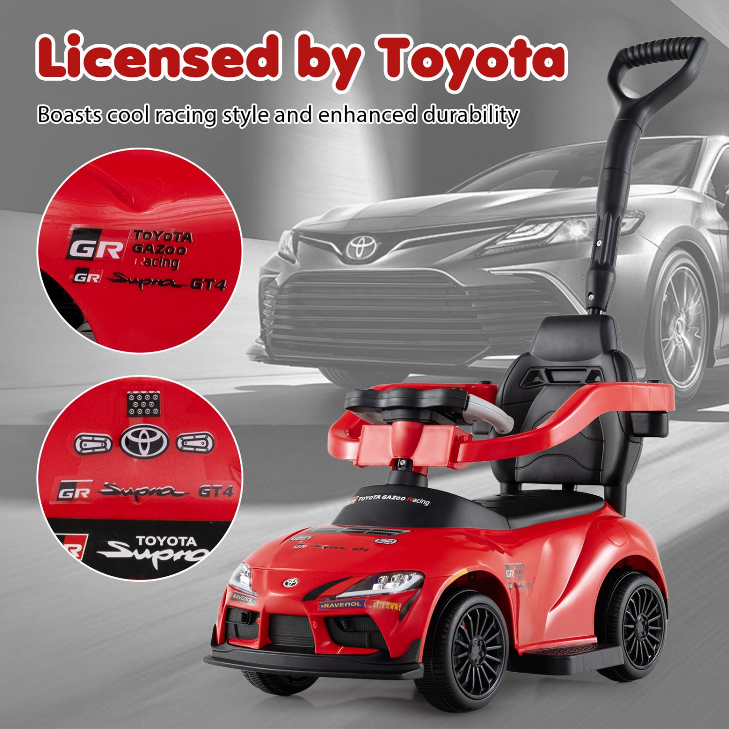 3-in-1 Toyota Licensed Foot-to-Floor Stroller Sliding Walking Toy-Red