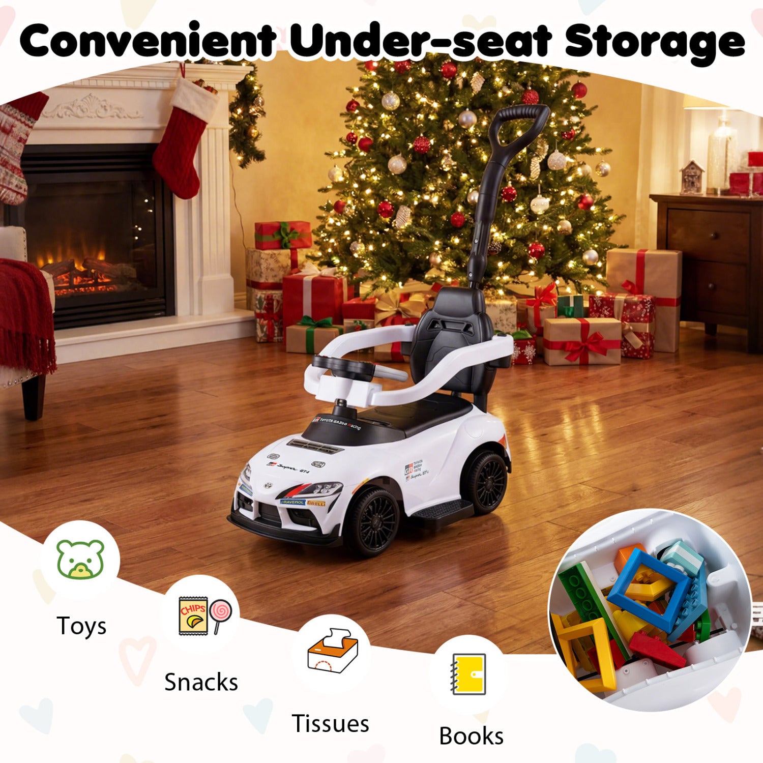 3-in-1 Toyota Licensed Foot-to-Floor Stroller Sliding Walking Toy-White