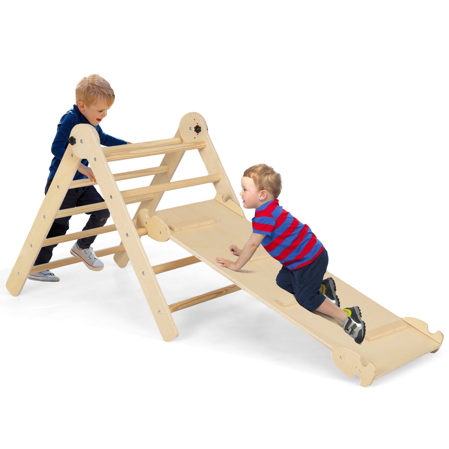 3-in-1 Climbing Set Foldable and Adjustable Kids Triangle Set-Multicolor - Natural