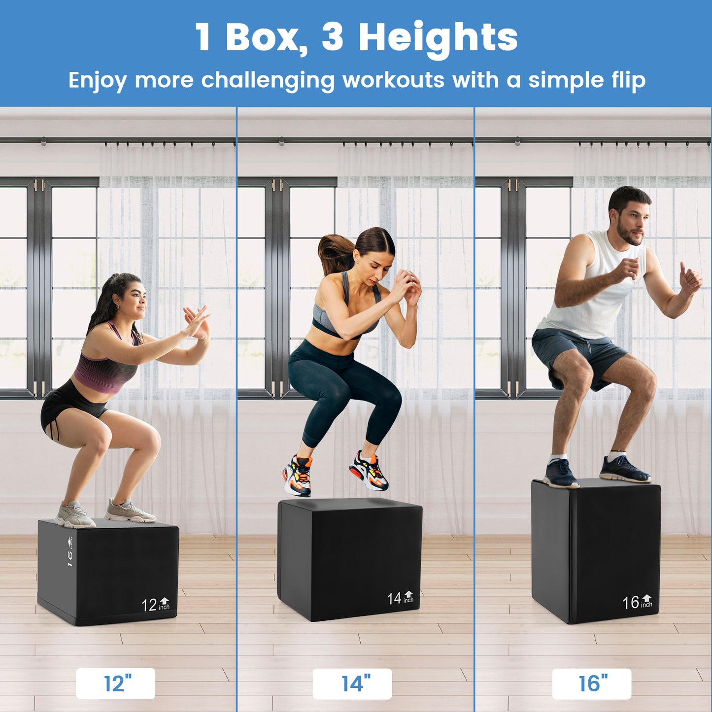 3 In 1 Foam Plyometric Box with 3 Heights and Easy-to-Clean PU Cover