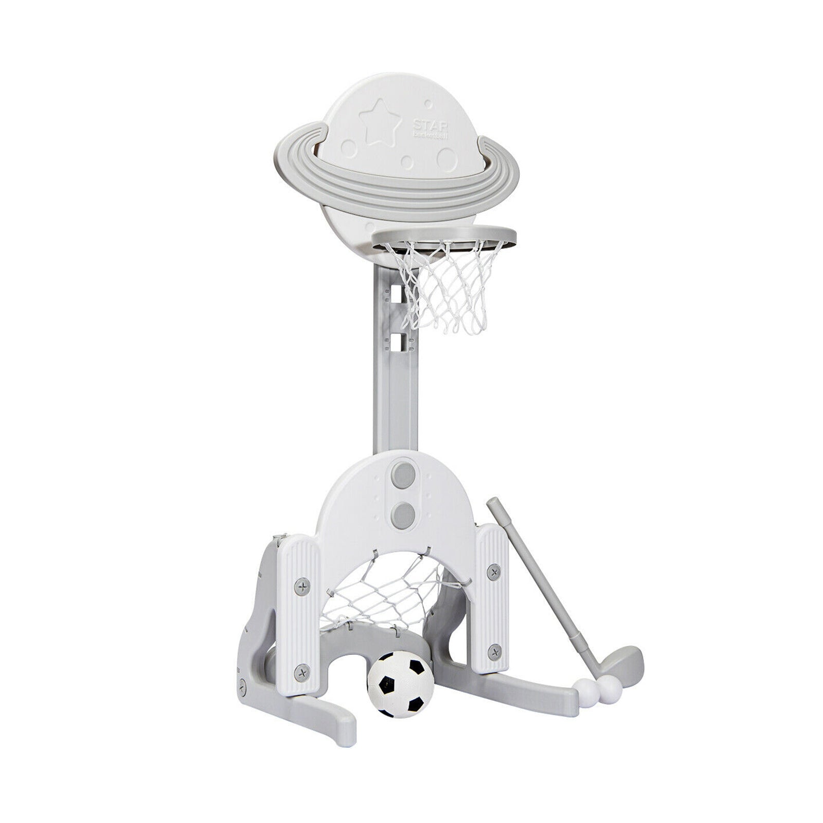 3 in 1 Height Adjustable Kids Basketball Hoop Set with Balls-White - White