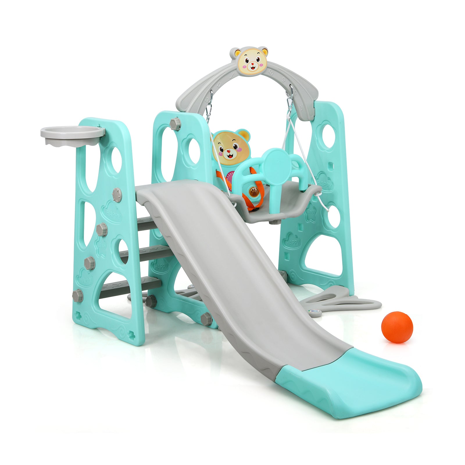 3 in 1 Toddler Climber and Swing Set Slide Playset-Green