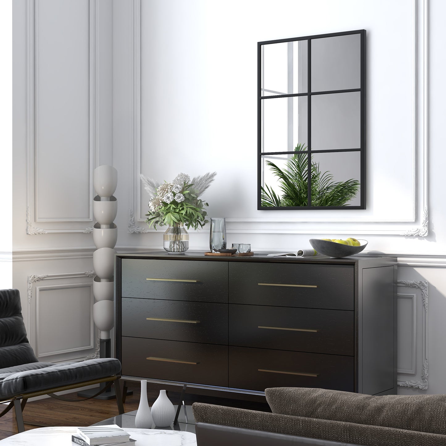 3-Layered Decorative Wall Mirror with Metal Frame for Dining Living Room-Black