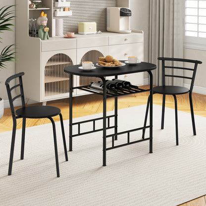 3 pcs Home Kitchen Bistro Pub Dining Table 2 Chairs Set-Black