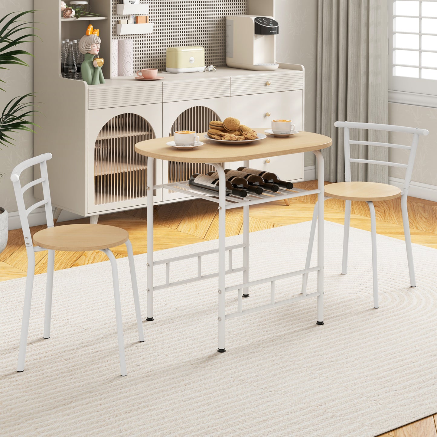 3 pcs Home Kitchen Bistro Pub Dining Table 2 Chairs Set-Tan