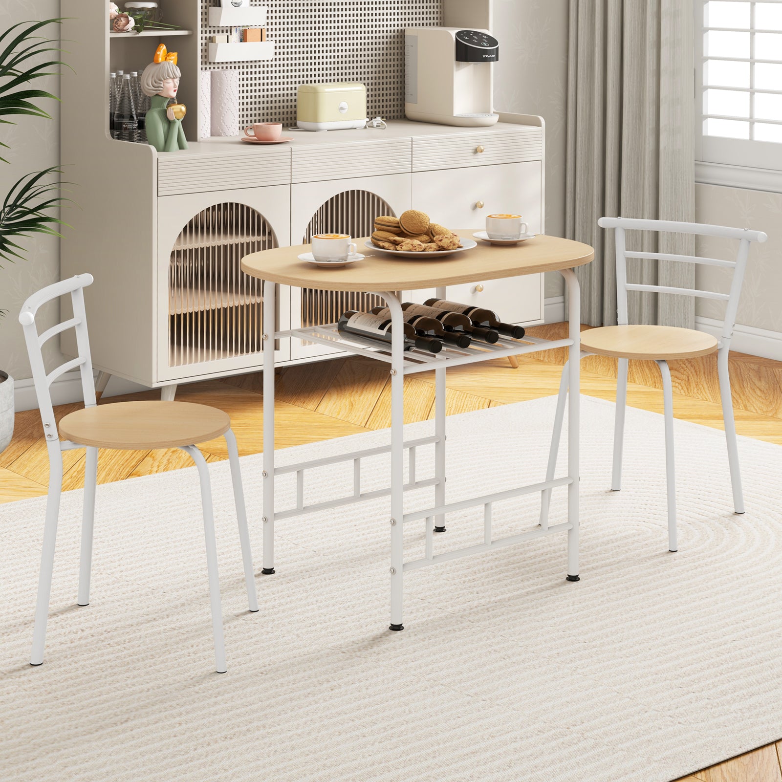 3 pcs Home Kitchen Bistro Pub Dining Table 2 Chairs Set-Tan