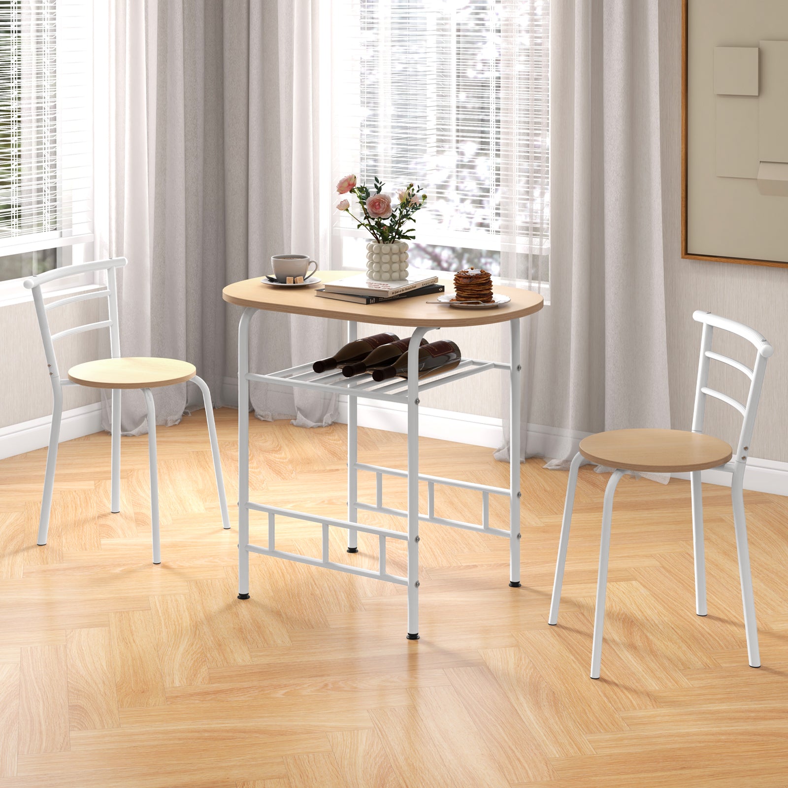3 pcs Home Kitchen Bistro Pub Dining Table 2 Chairs Set-Tan