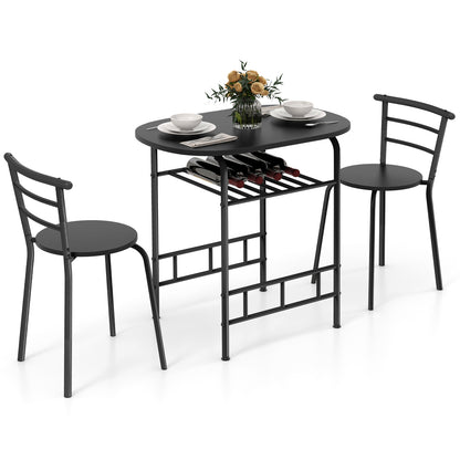 3 pcs Home Kitchen Bistro Pub Dining Table 2 Chairs Set-Black