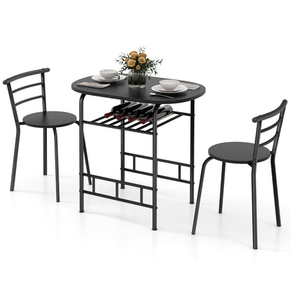 3 pcs Home Kitchen Bistro Pub Dining Table 2 Chairs Set-Black