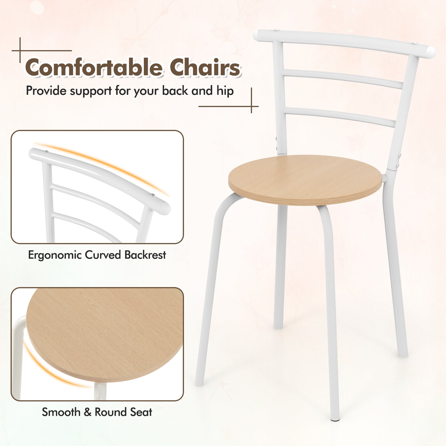 3 pcs Home Kitchen Bistro Pub Dining Table 2 Chairs Set-Tan