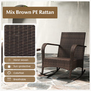 3 Piece Outdoor Rocking Set with Tempered Glass Coffee Table for Backyard Poolside-Brown