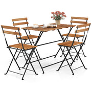 5 Piece Patio Acacia Wood Dining Set with 4 Folding Chairs-Brown