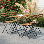 5 Piece Patio Acacia Wood Dining Set with 4 Folding Chairs-Brown